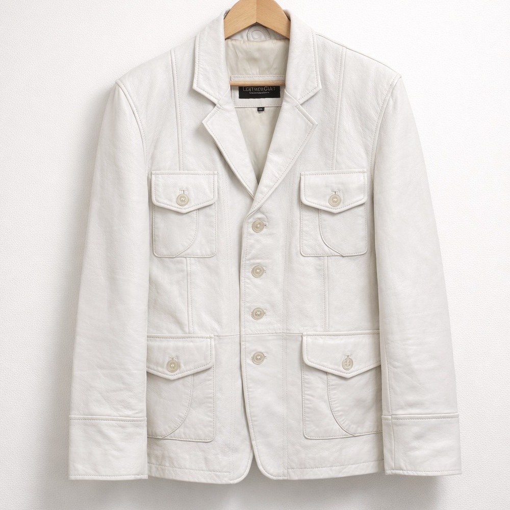 Vintage Men's White Genuine Leather Jacket size 40 Leathercult NWT
